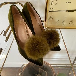 Velvet Green Stiletto Heels With Puff Size 10